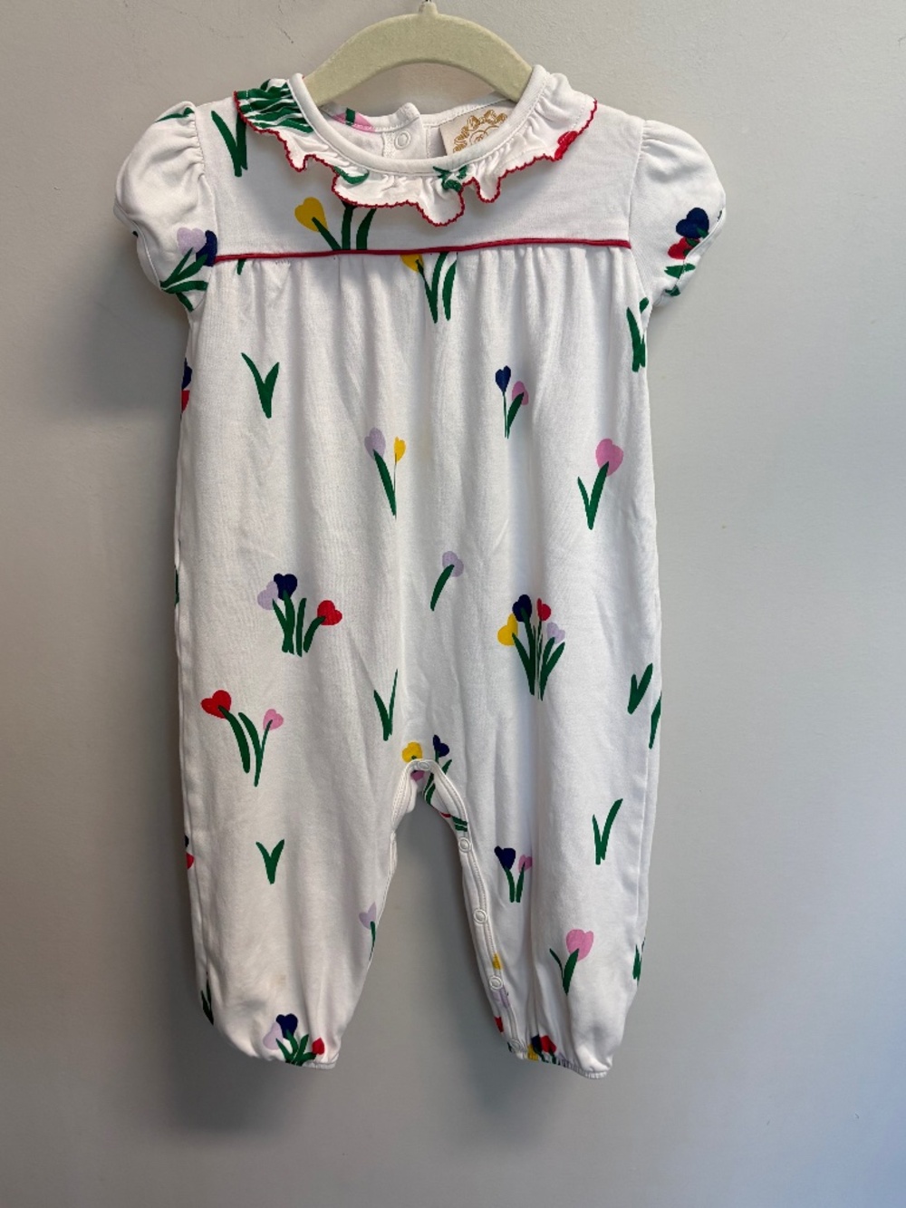 TBBC White floral pima cotton romper, 12-18M.